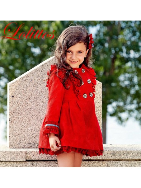 Abrigo para niña color rojo colección Rosal Lolittos